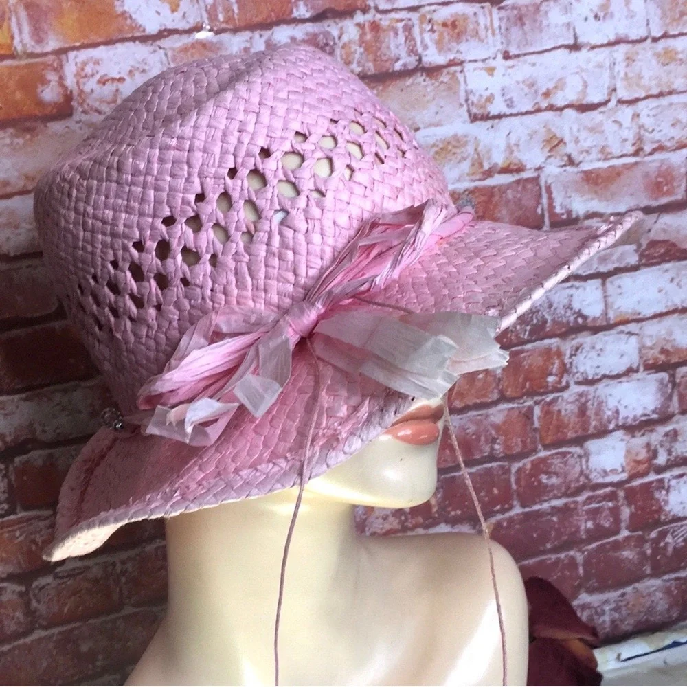 Elegant Pink Straw Sunhat